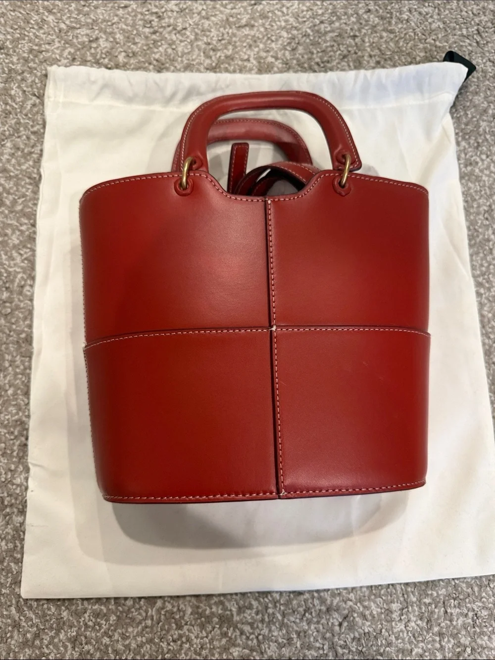 Staud Red Leather bucket bag with Top Handles